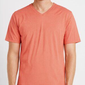 32 Degrees COOL Short Sleeve V-Neck Orange/White Size Medium EUC